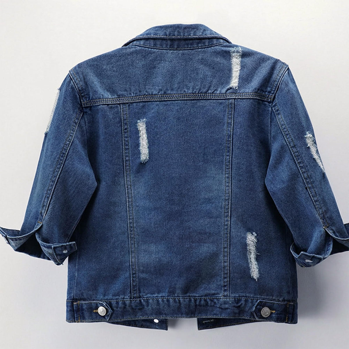 Hixiaohe Spring Summer Jean Jacket For Women Trendy Half Sleeve Button Down Short Denim Retro Cropped Trucker Coat - Dark-blue