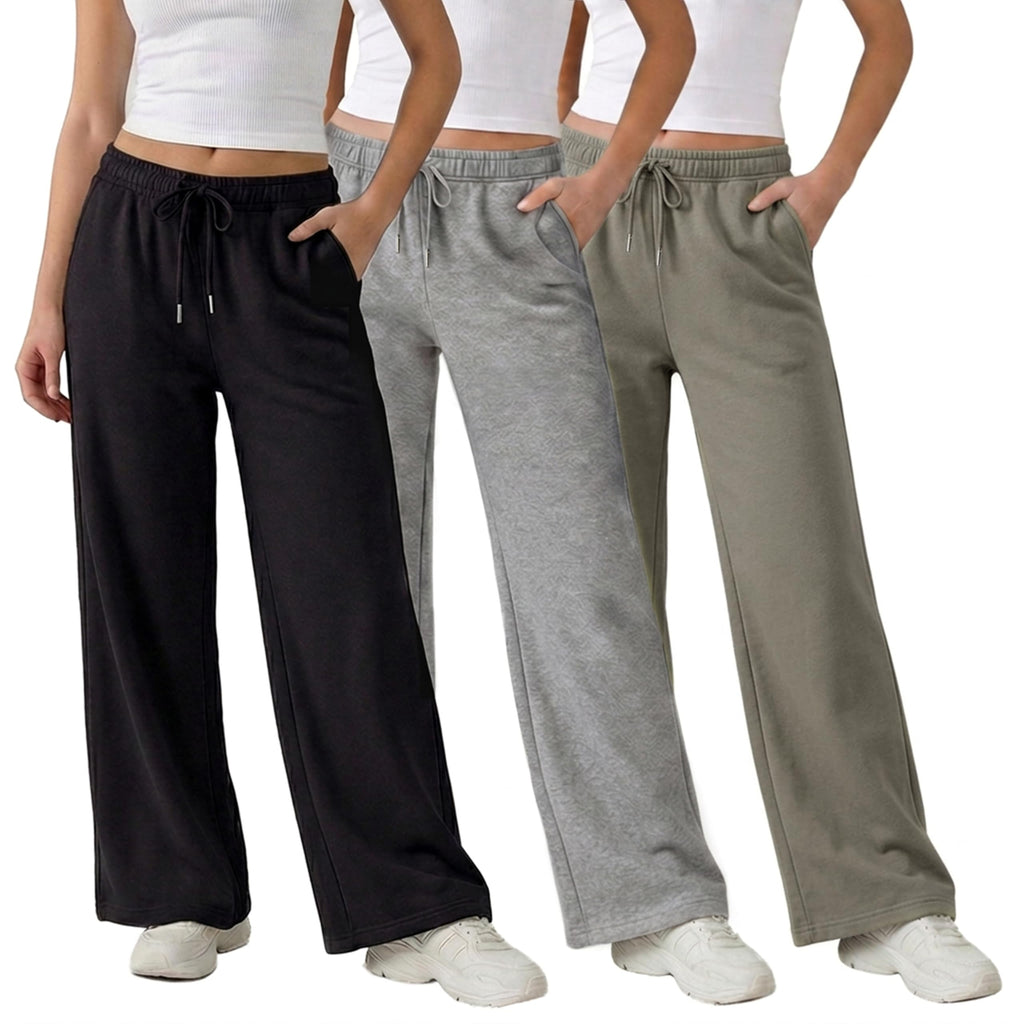 Common Stitch 3 Pack Wide-Leg Fleece Sweatpants For Women Deep Pockets