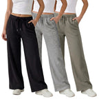 Common Stitch 3 Pack Wide-Leg Fleece Sweatpants For Women Deep Pockets