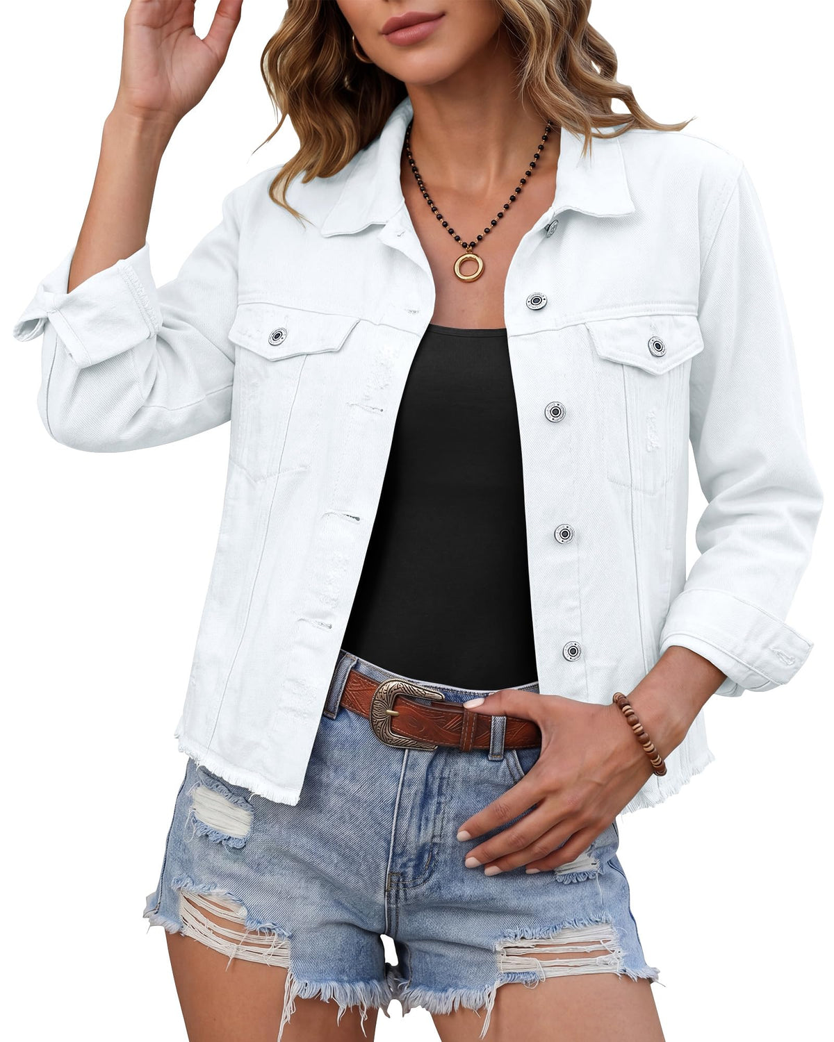 Luvamia White Denim Jacket Cowgirl Outfits For Women Jackets Oversized Shirt Womens Jean Summer Clothes Bright Size X-large Fits 16 18