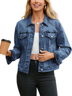Glamaker Womens Denim Jacket 2026 Long Sleeve Cropped Lightweight Button Up Jean Shacket Sping Coats Western Outfits With Pockets(dark Blue