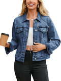 Glamaker Womens Denim Jacket 2026 Long Sleeve Cropped Lightweight Button Up Jean Shacket Sping Coats Western Outfits With Pockets(dark Blue