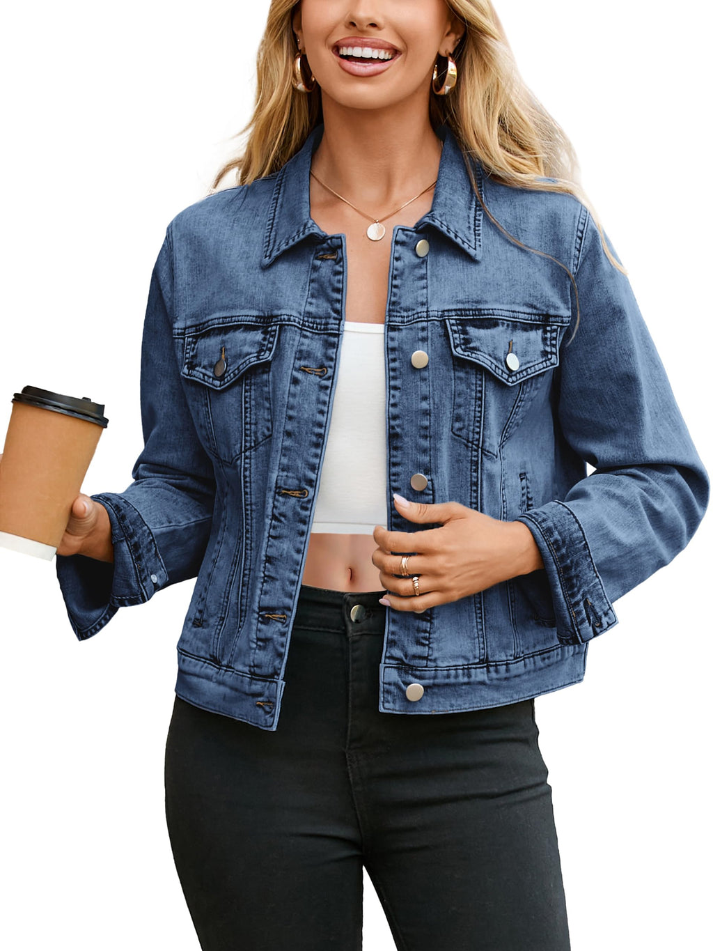 Glamaker Womens Denim Jacket 2026 Long Sleeve Cropped Lightweight Button Up Jean Shacket Sping Coats Western Outfits With Pockets(dark Blue