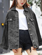 Omoone Women's Oversized Mid Long Denim Jacket Jean Biker Coat(0199-grey-m)