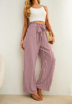 Iwollence Women Flowy Palazzo Pants Adjustable Knot - 11 Gray Pink