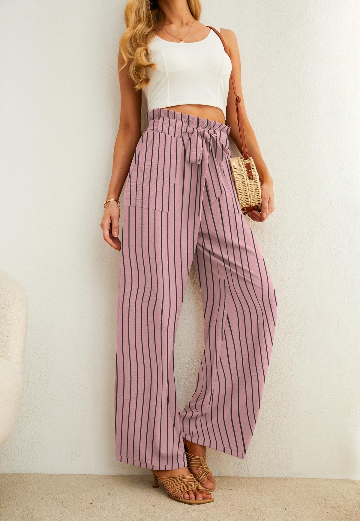 Iwollence Women Flowy Palazzo Pants Adjustable Knot - Style 2