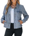 Vetinee Jean Jacket Womens With Pockets Women Women's Casual Jackets Medium Blue Xx-large Fits Size 20 / 22