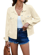 Luvamia Denim Jacket For Women Distressed Jean Jackets Button Up Vintage Western Trucker Frayed Hem Pockets Vanilla X-large