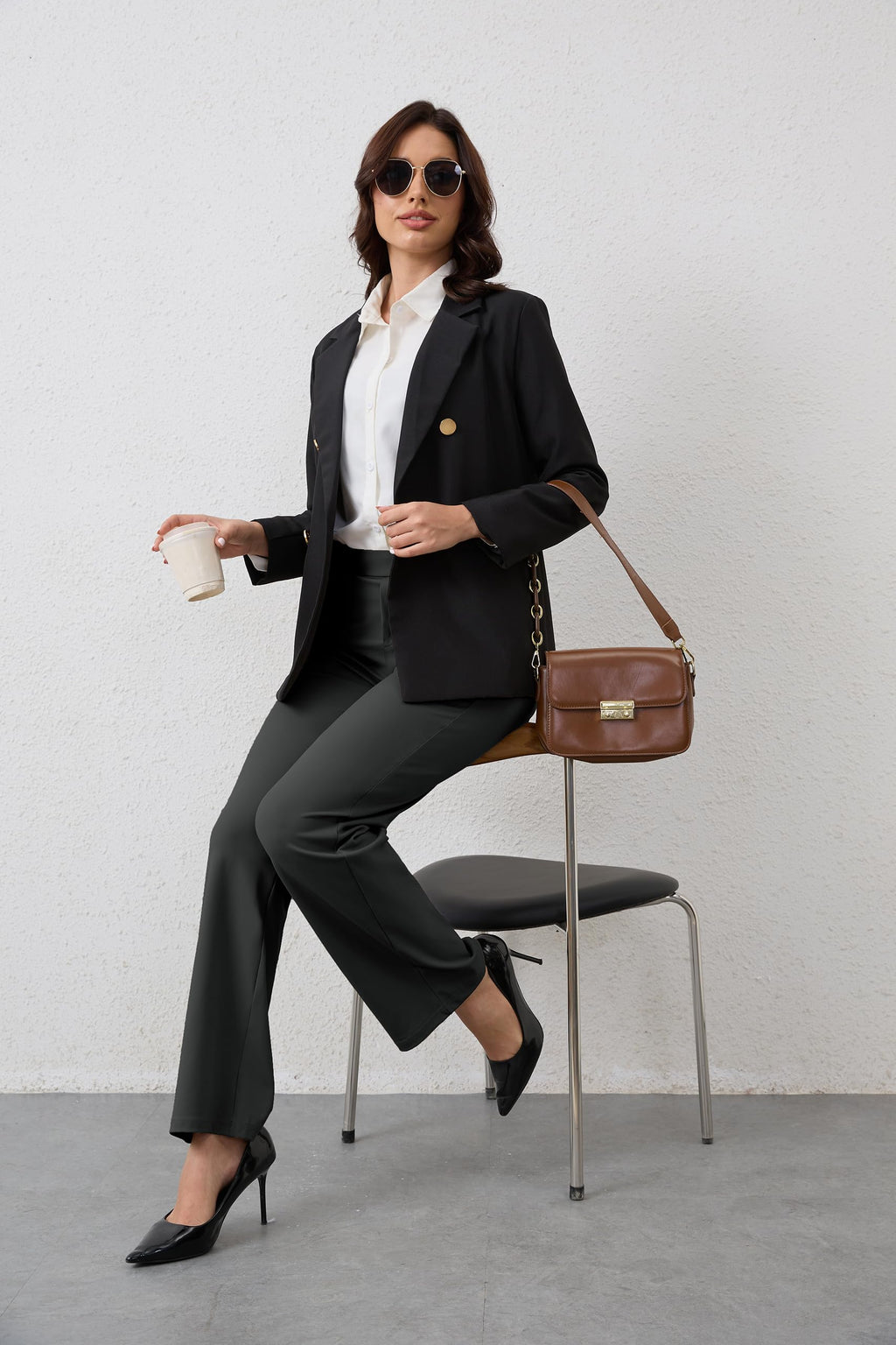 Vimpep Straight-Leg Yoga Dress Pants For Women Pull On - Dark Grey