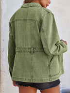 Tankaneo Womens Denim Jacket Distressed Jean Oversized Shacket - Army Green