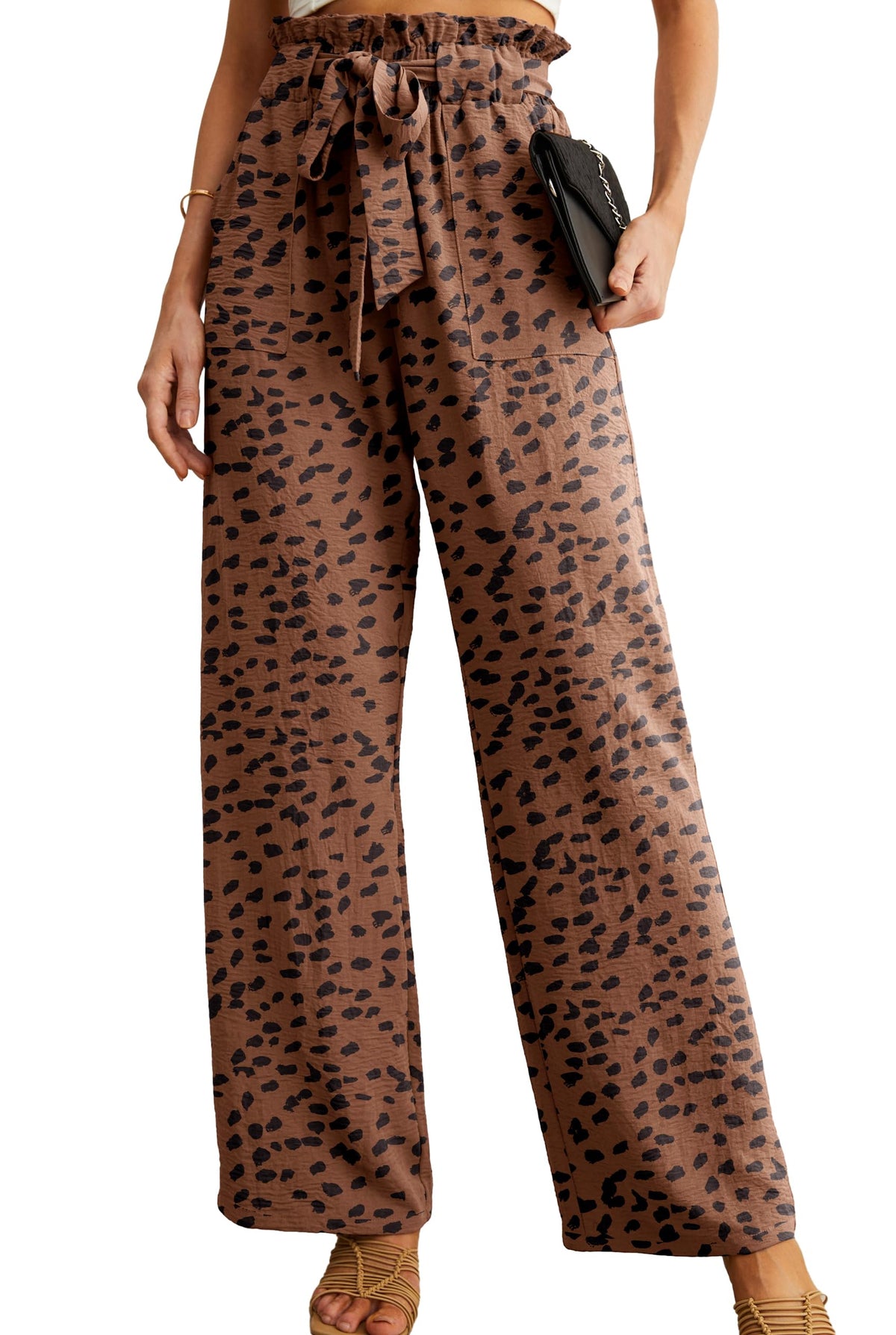 Iwollence Women Flowy Palazzo Pants Adjustable Knot - Style 3