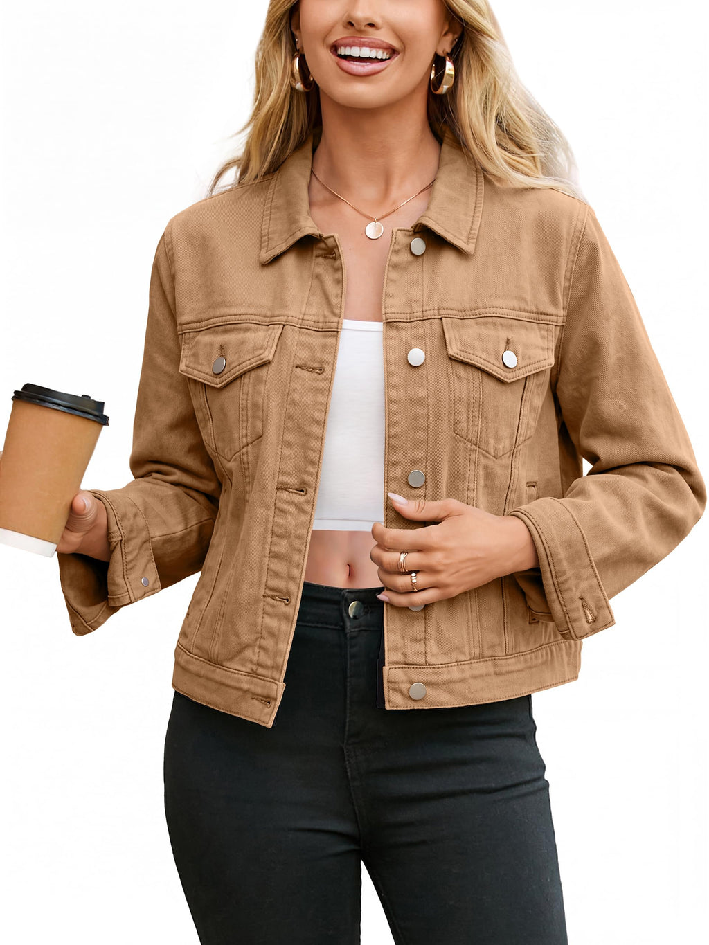 Glamaker Denim Jacket For Women 2026 Distressed Jean Jackets Button Down Casual Retro Oversized Shacket With Pockets (brown XL)