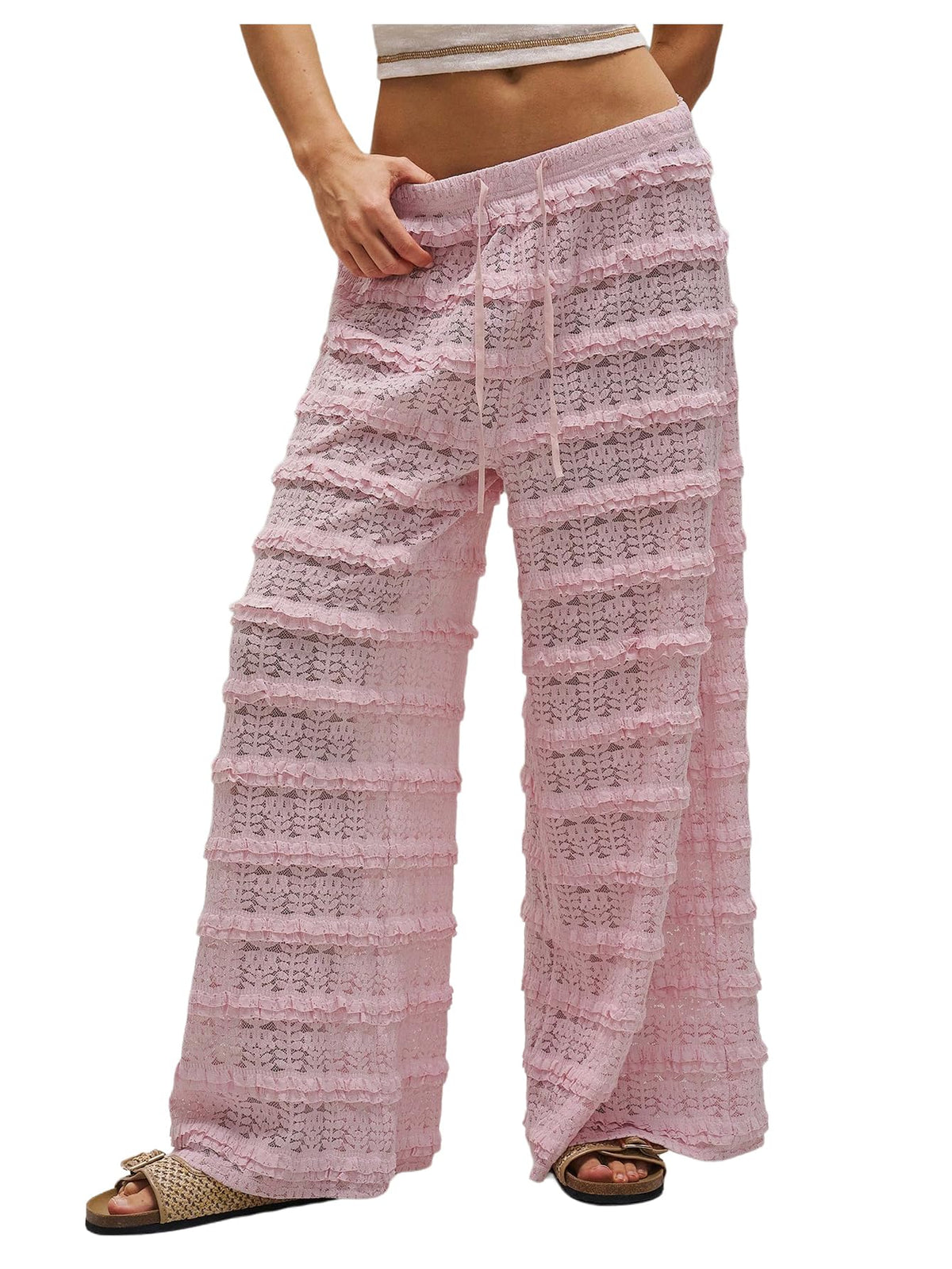 RoseSeek Women's Crochet Lace Pants Mesh Beach Cover Up Vacation Outfits