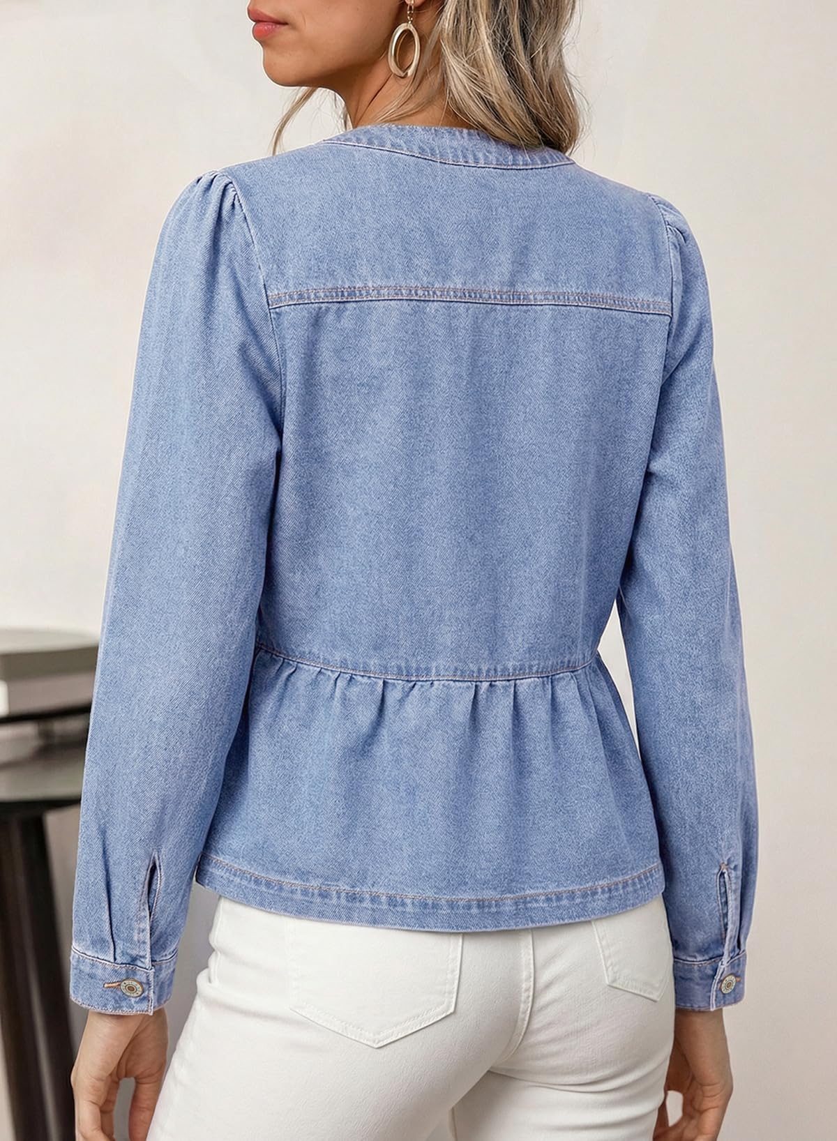 Dokotoo Cropped Jean Jacket Women Fashion Spring Summer Button Down Long Sleeve Cinched Waist Crop Denim Jackets For Rodeo Western Country