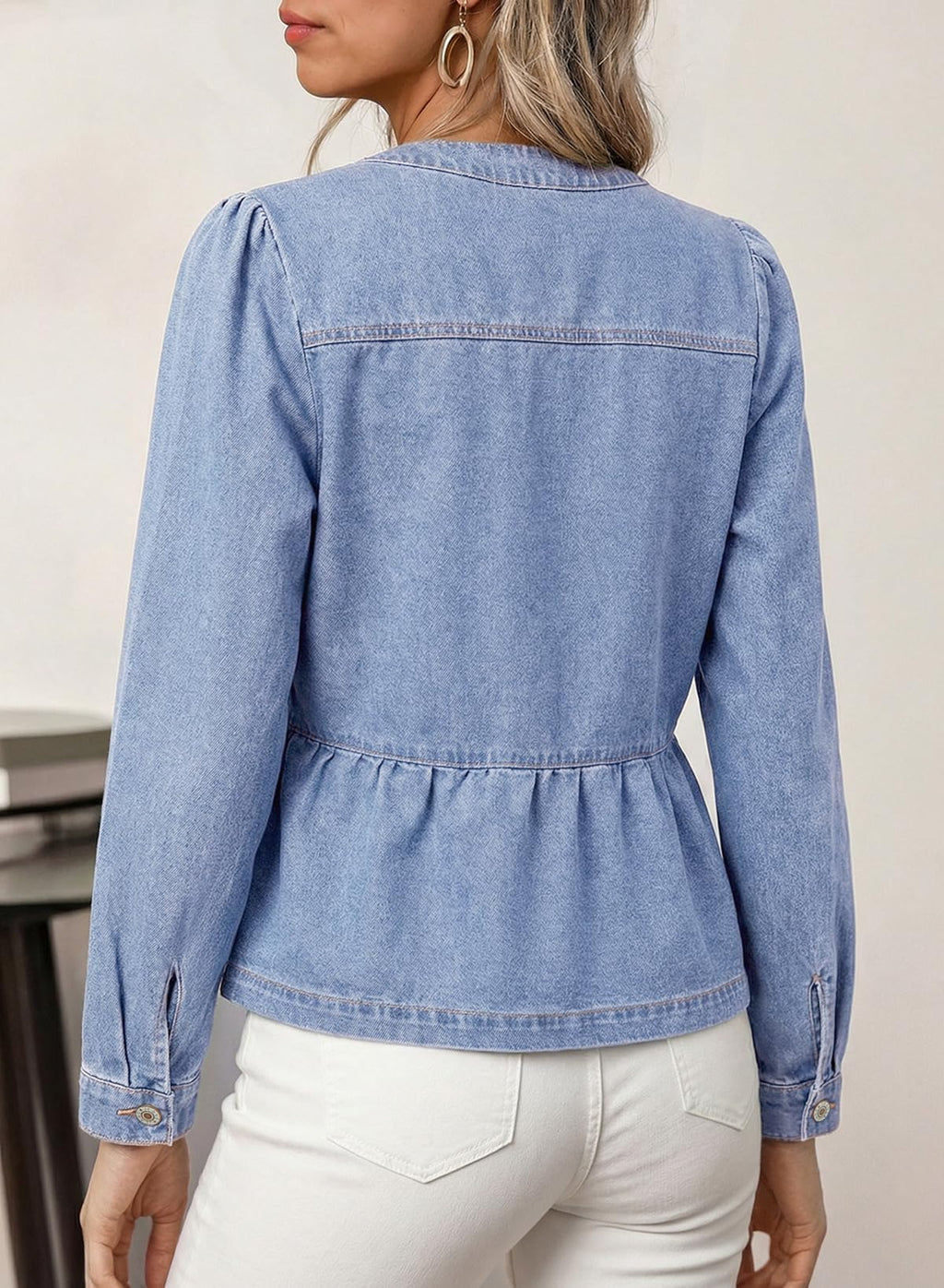 Dokotoo Cropped Jean Jacket Women Fashion Spring Summer Button Down Long Sleeve Cinched Waist Crop Denim Jackets For Rodeo Western Country