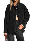 Emmiol Women Denim Shirts Oversized Long Sleeve Button Down Blouse Distresse Jean Jacket Fall Outfits 2026 A2 Black,xl
