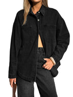 Emmiol Women Denim Shirts Oversized Long Sleeve Button Down Blouse Distresse Jean Jacket Fall Outfits 2026 A2 Black,m