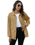 Omoone Women's Oversized Mid Long Denim Jacket Jean Biker Coat(0199-khaki-xs)