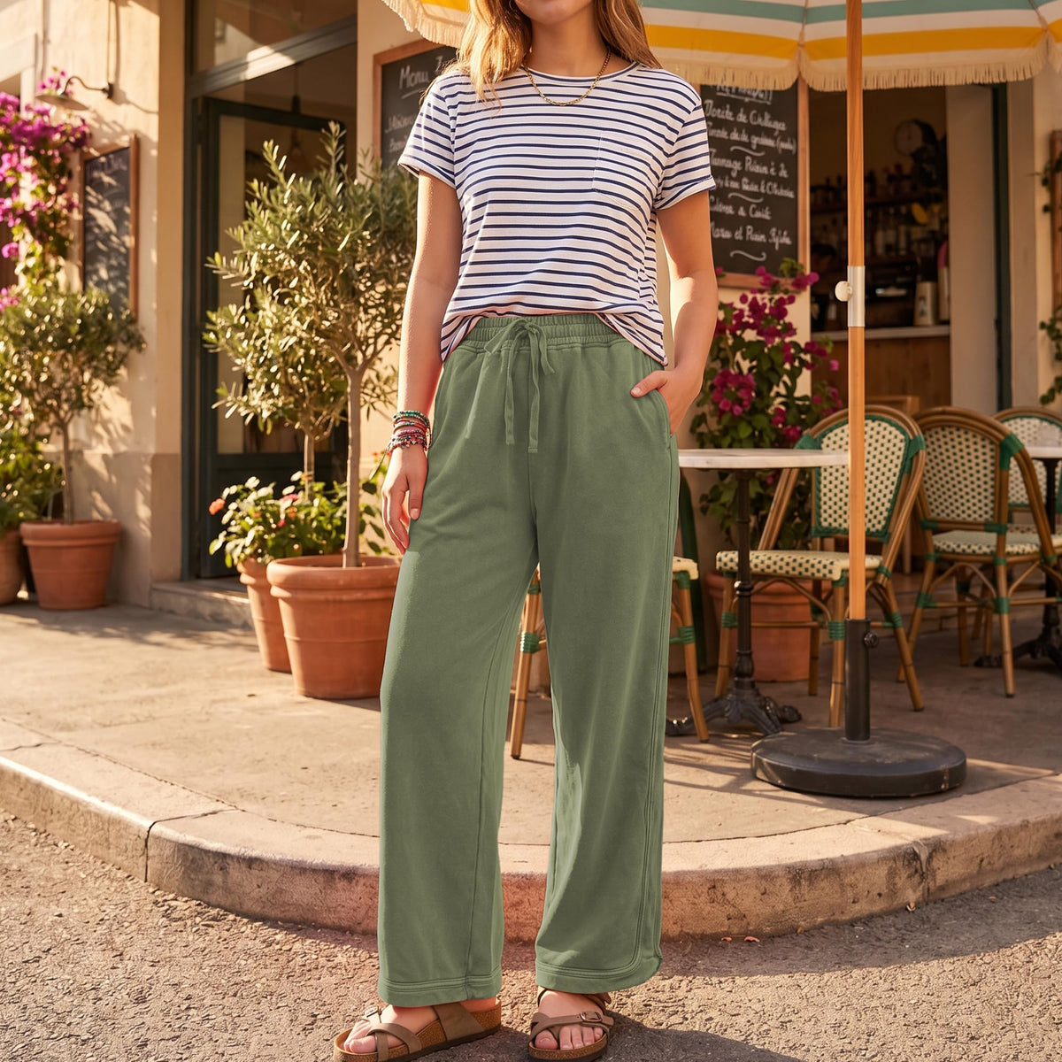 Hixiaohe Women's Casual Wide-Leg Sweatpants High-Waist - Army-green