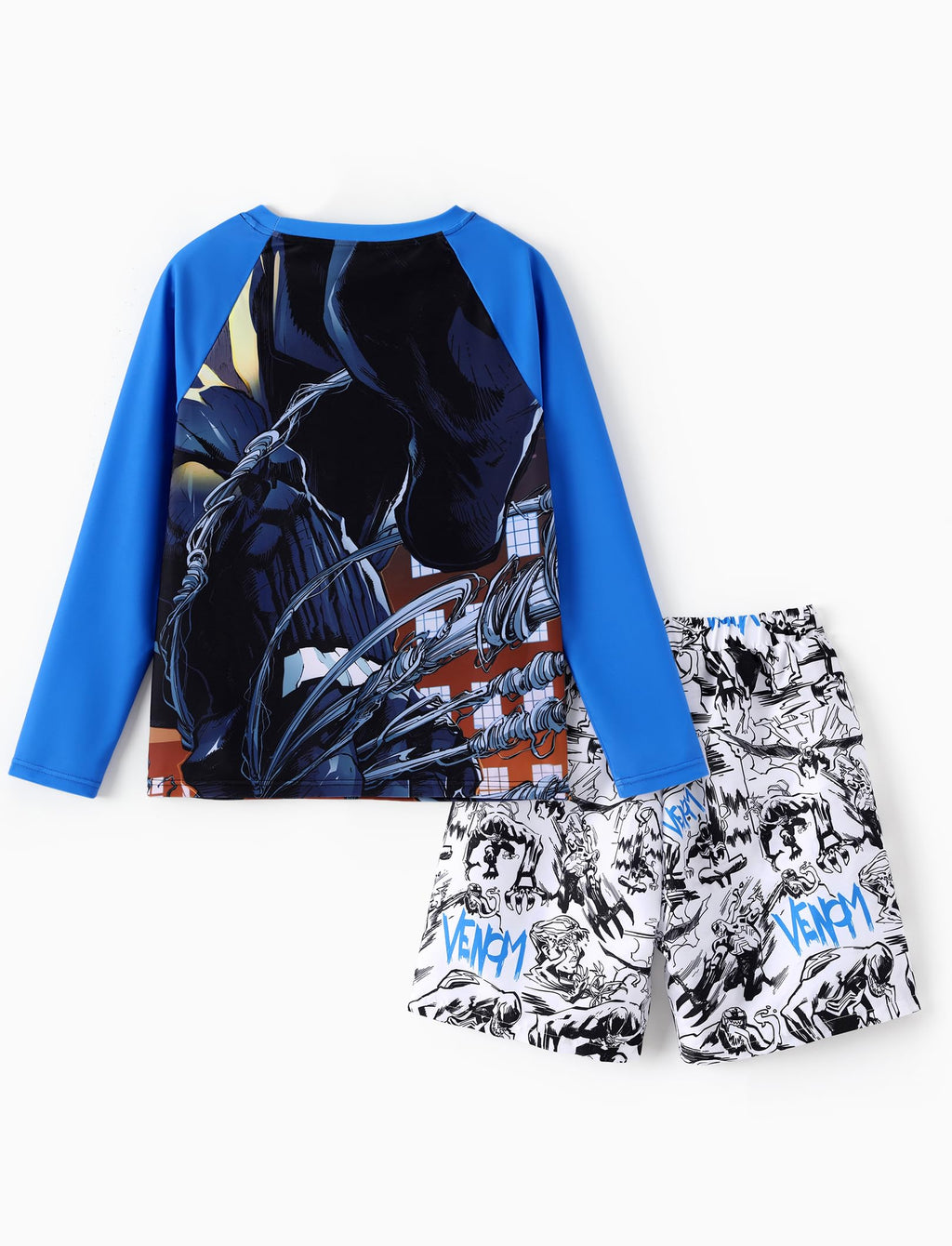 Disney Marvel Venom Boys Swim Set Child Quick Dry Swimsuit Elastic Bathing Suit Long Sleeve Swimwear Set Summer Rash Guard Shirt & Swim Trunks Teen Boy Blue Clothes UPF 50+ 2 Pieces Outfit 11-12 Years