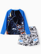 Disney Marvel Venom Boys Swim Set Child Quick Dry Swimsuit Elastic Bathing Suit Long Sleeve Swimwear Set Summer Rash Guard Shirt & Swim Trunks Teen Boy Blue Clothes UPF 50+ 2 Pieces Outfit 11-12 Years