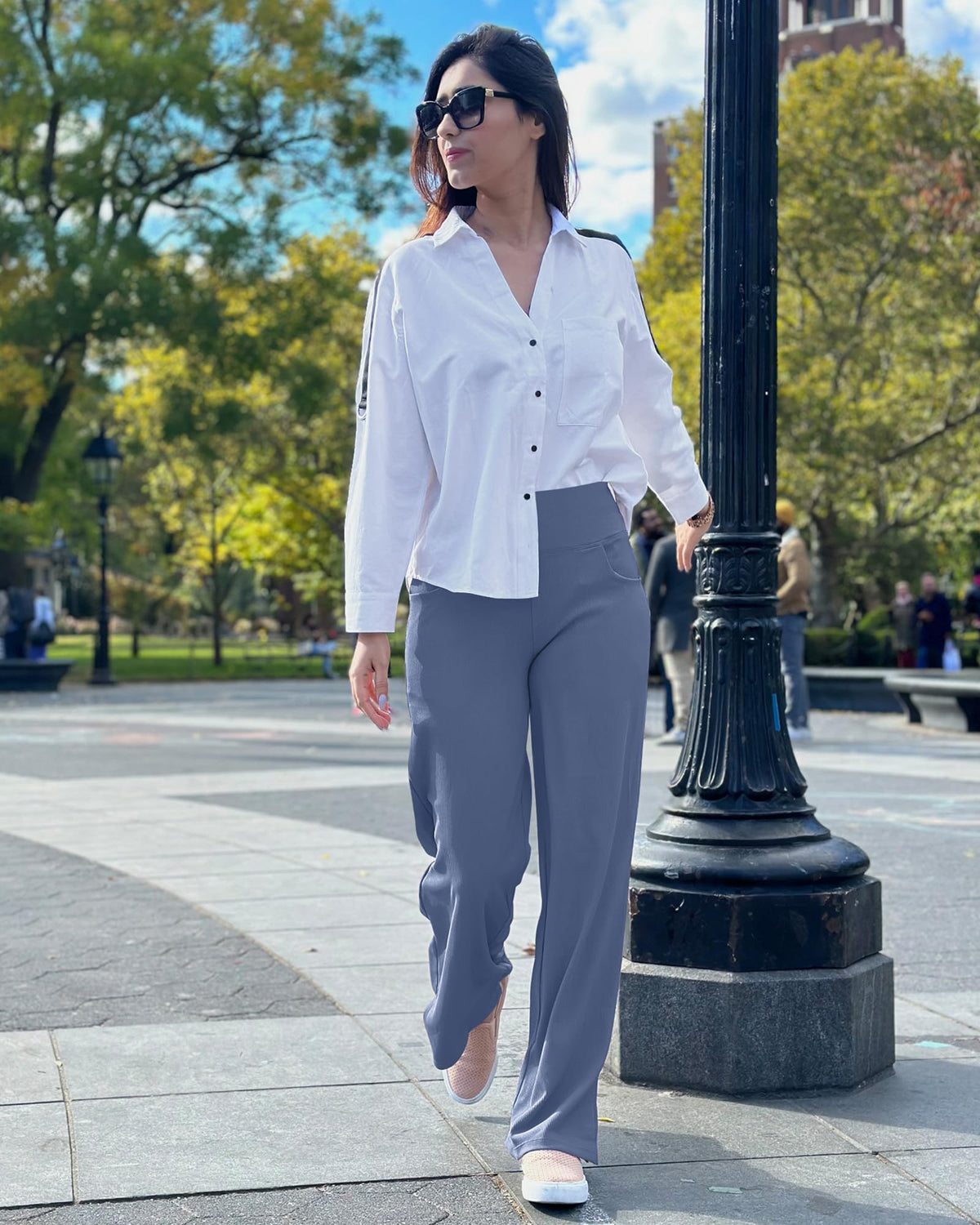 Promover Sweatpants For Women Stretch High-Waist Denim Blue M Tall