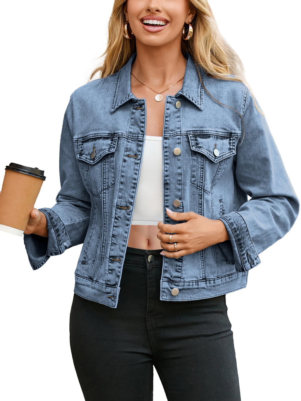 Glamaker Womens Denim Jacket 2026 Long Sleeve Cropped Lightweight Button Up Jean Shacket Fall Coats Bomber Outfits With Pockets(denim Blue