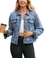 Glamaker Womens Denim Jacket 2026 Long Sleeve Cropped Lightweight Button Up Jean Shacket Fall Coats Bomber Outfits With Pockets(denim Blue