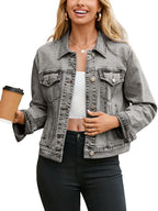 Glamaker Denim Jacket For Women 2026 Distressed Jean Jackets Button Down Casual Retro Oversized Shacket With Pockets (gray XL)
