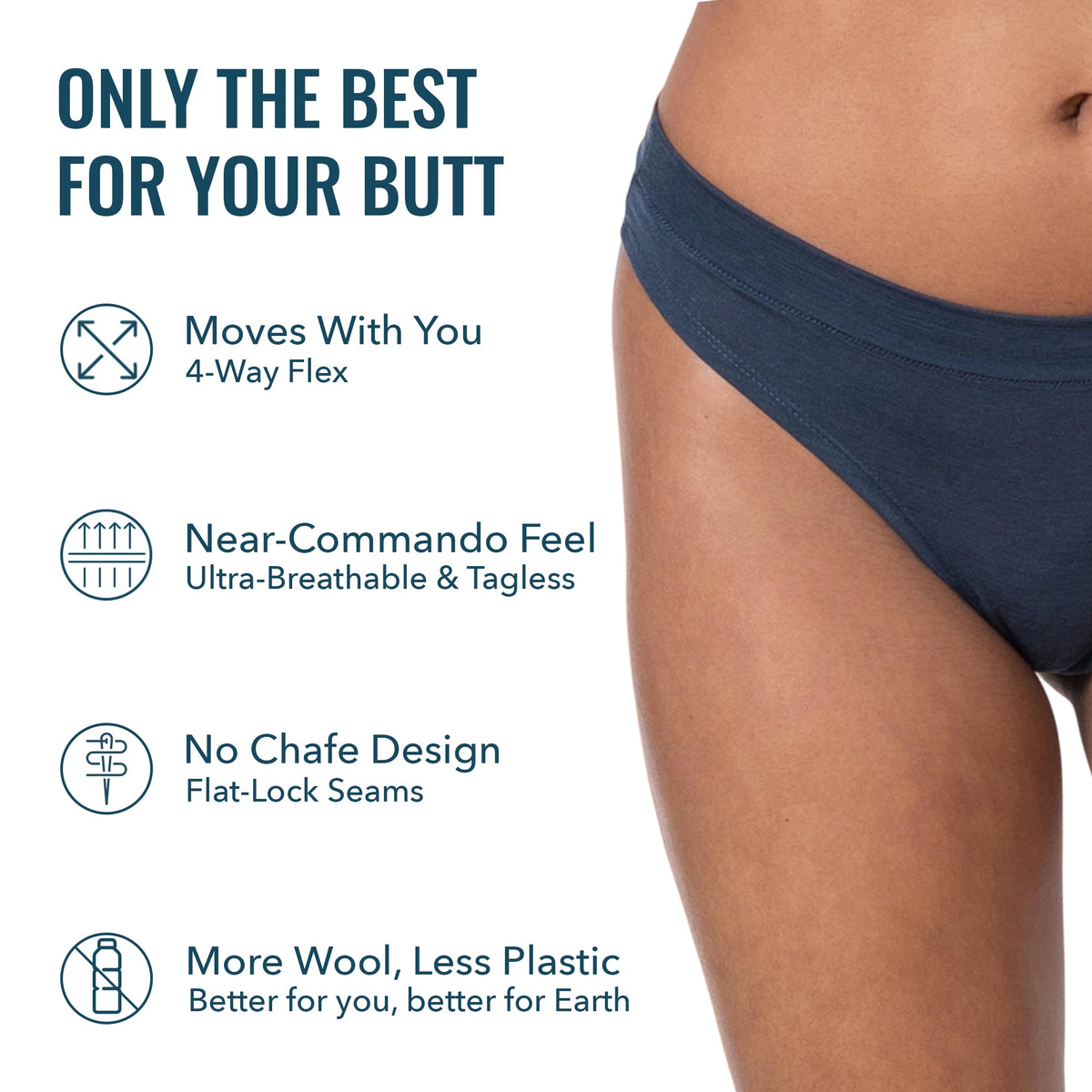 Woolly 95% Merino Wool Women's Thong Underwear for Travel & Everyday - XL