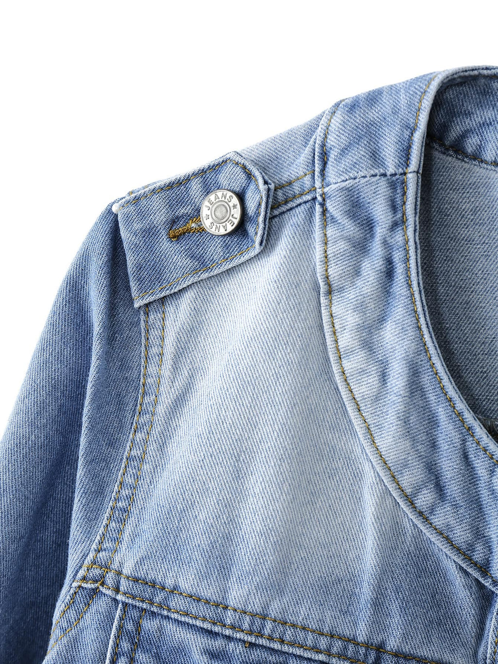 Kedera Jean Jacket Women Collarless Button Down Long Sleeve Western Denim Country Concert Outfits - Roadknight Blue
