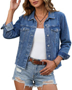 Luvamia Light Jackets For Women Lightweight Denim Jacket Summer Shacket Distressed Button Down Shirt Womens Fashion Classic Blue Size