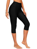 ATTRACO Womens Swim Pants High Waisted Swim Capris with Pocket Black XXL