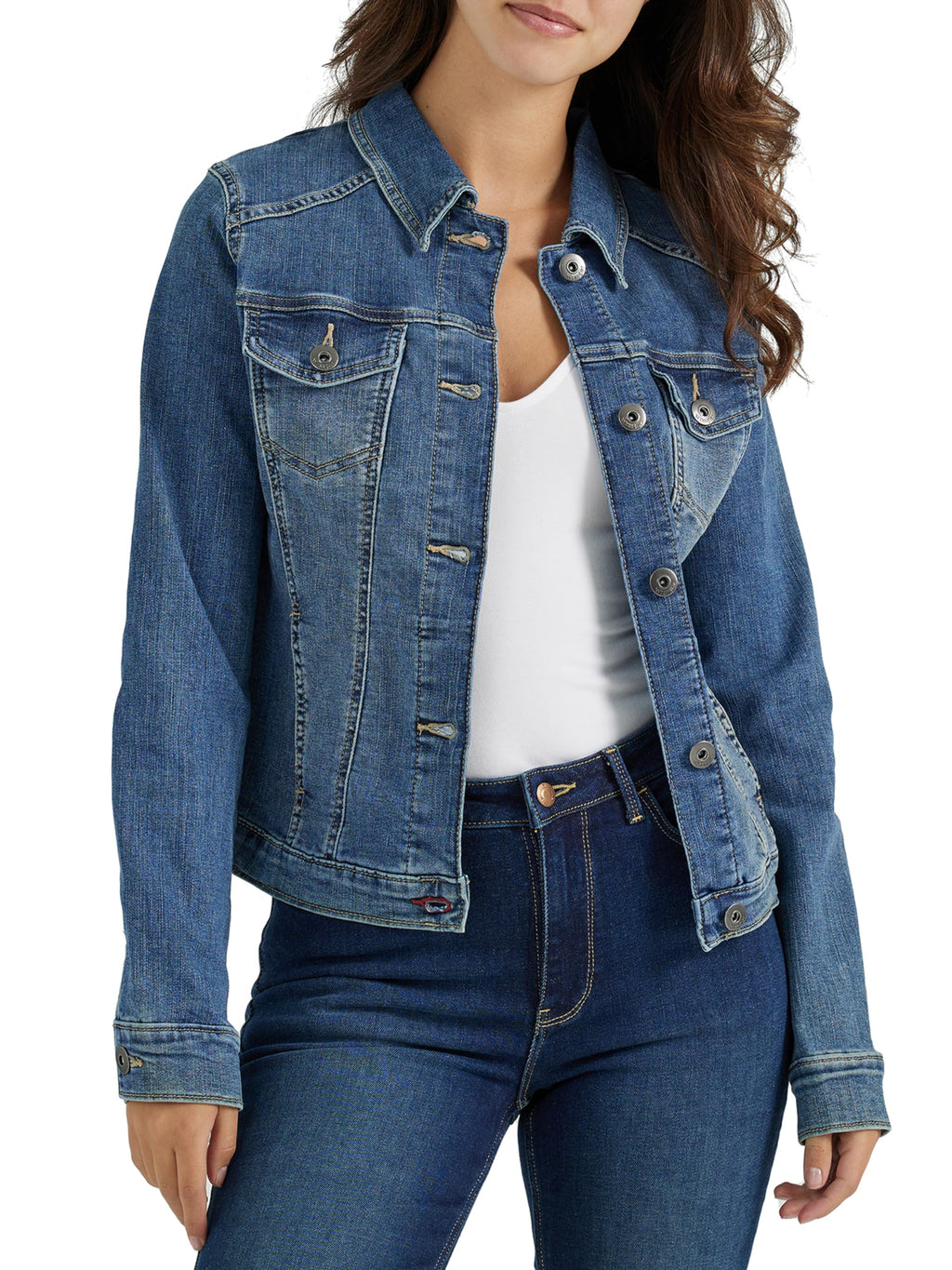 Women's Stretch Denim Jacket, Weathered, Medium - Blue