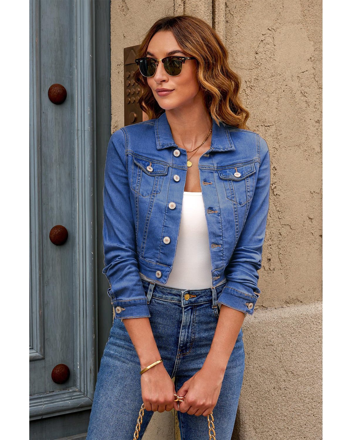 Luvamia Cropped Jean Jackets For Women Fashion Short Denim Shacket Jacket Lightweight Fitted Stretchy With Pockets Womens Western Wear
