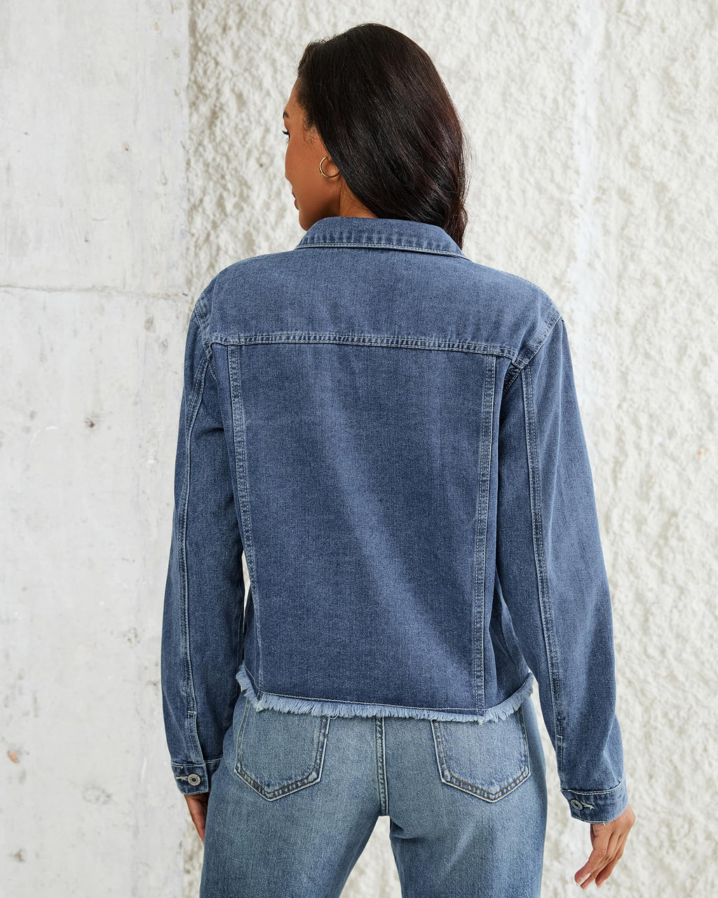 Vetinee Womens Jeans Jacket Woman Jean With Pockets Jackets For Women Classic Blue Medium Fits Size 8 / 10