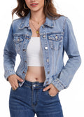 Andy & Natalie Jean Jacket Women Trendy Denim Long Sleeve Basic Button Down Cropped Shackets Light Della Robbia Blue Small