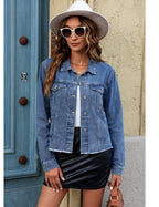 Luvamia Light Jackets For Women Lightweight Denim Jacket Summer Shacket Distressed Button Down Shirt Womens Fashion Classic Blue Size