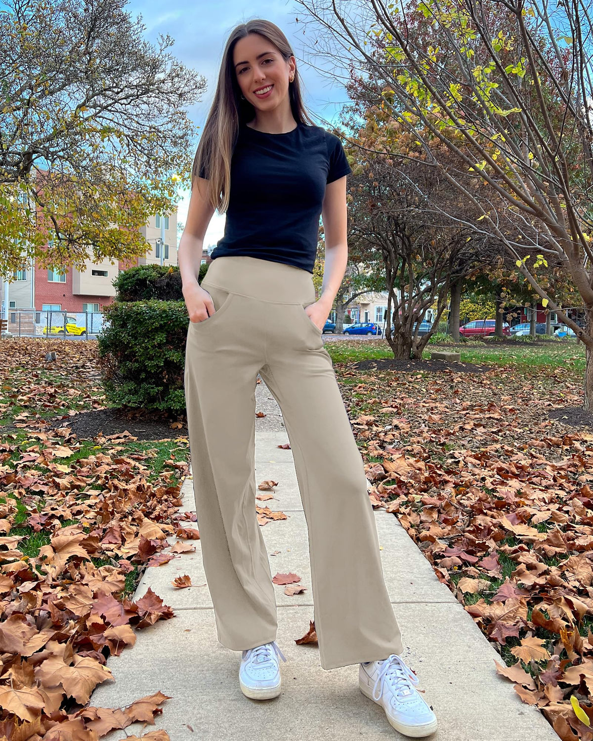 Promover Sweatpants For Women With Pockets Tummy Control Mocha S