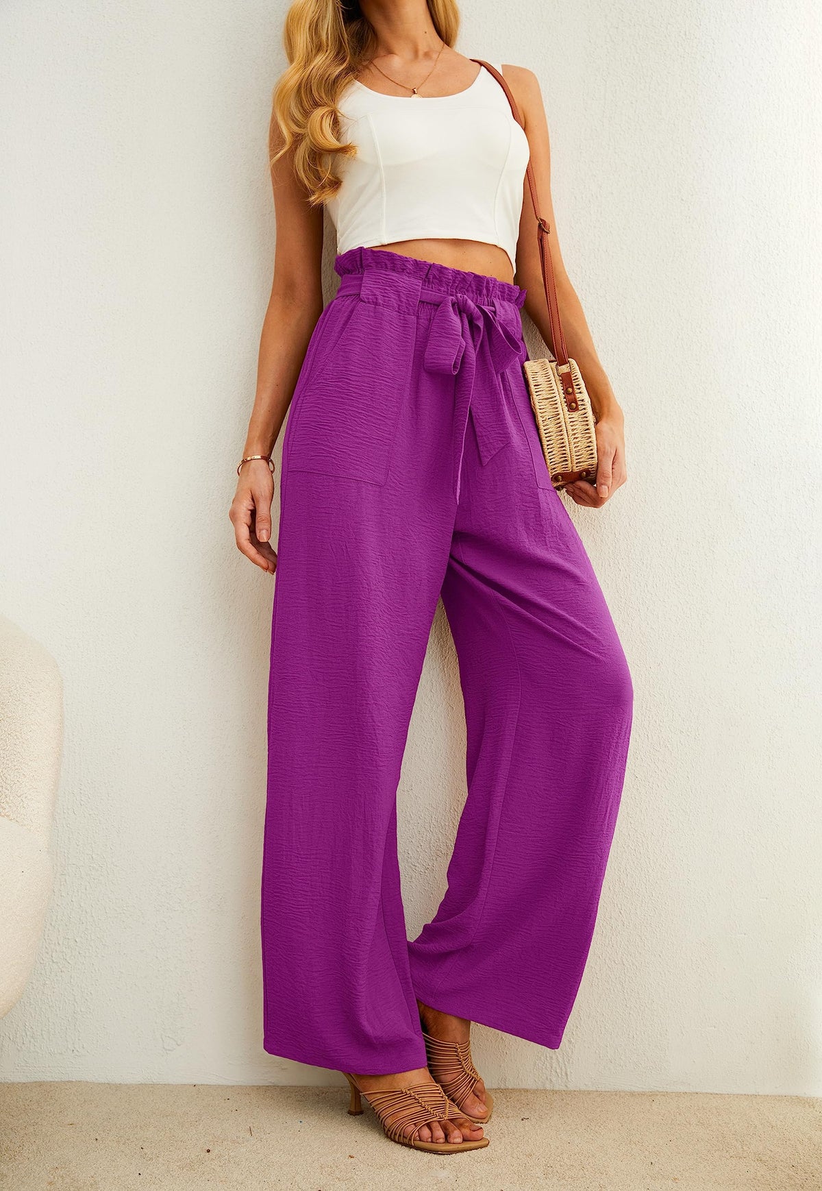 Iwollence Adjustable Knot Palazzo Pants For Women - 08 Dragon Fruit
