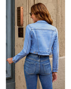 Luvamia Cropped Jean Jackets For Women Fashion Short Denim Shacket Jacket Lightweight Fitted Stretchy With Pockets Cowgirl Outfits Medium
