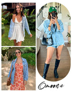 Omoone Women's Oversized Mid Long Denim Jacket Jean Biker Coat (denim Bluex1, X-small)