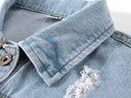 Kedera Womens Denim Jackets Distressed Ripped Long Sleeve Jean Jacket Coats - Wash Blue