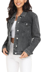 Miss Moly Women's Denim Jacket Classic Button Up Jean Dark Grey 2xl