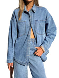 Emmiol Women Denim Shirts Oversized Long Sleeve Button Down Blouse Distresse Jean Jacket Fall Outfits 2026 Light Blue,2xl