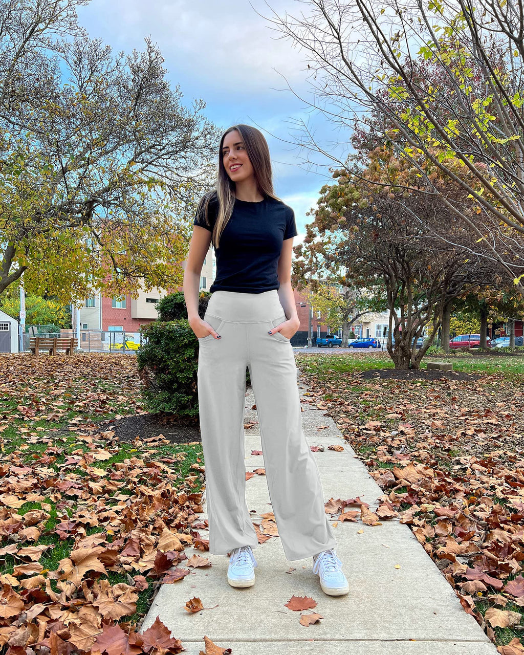 Promover Wide-Leg Yoga Pants For Women High-Waist Light Grey Xxl Tall
