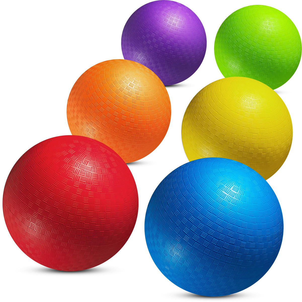 10 Inch Kickball Playground Balls - (Pack of 6) Inflatable Rubber Indoor Outdoor Bouncy Balls for Adults & Kids - Dodgeballs, Kickballs, Four Square and Handballs for School, Gym, with Hand Pump