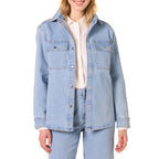 Amazon Essentials Women's Oversized-fit Heavyweight Denim Shirt Jacket, Light Wash, X-small