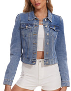 Andy & Natalie Jean Jacket For Women Fashion Denim Jackets Long Sleeve Basic Button Down Crop Shacket With Pockets X-large - Blue