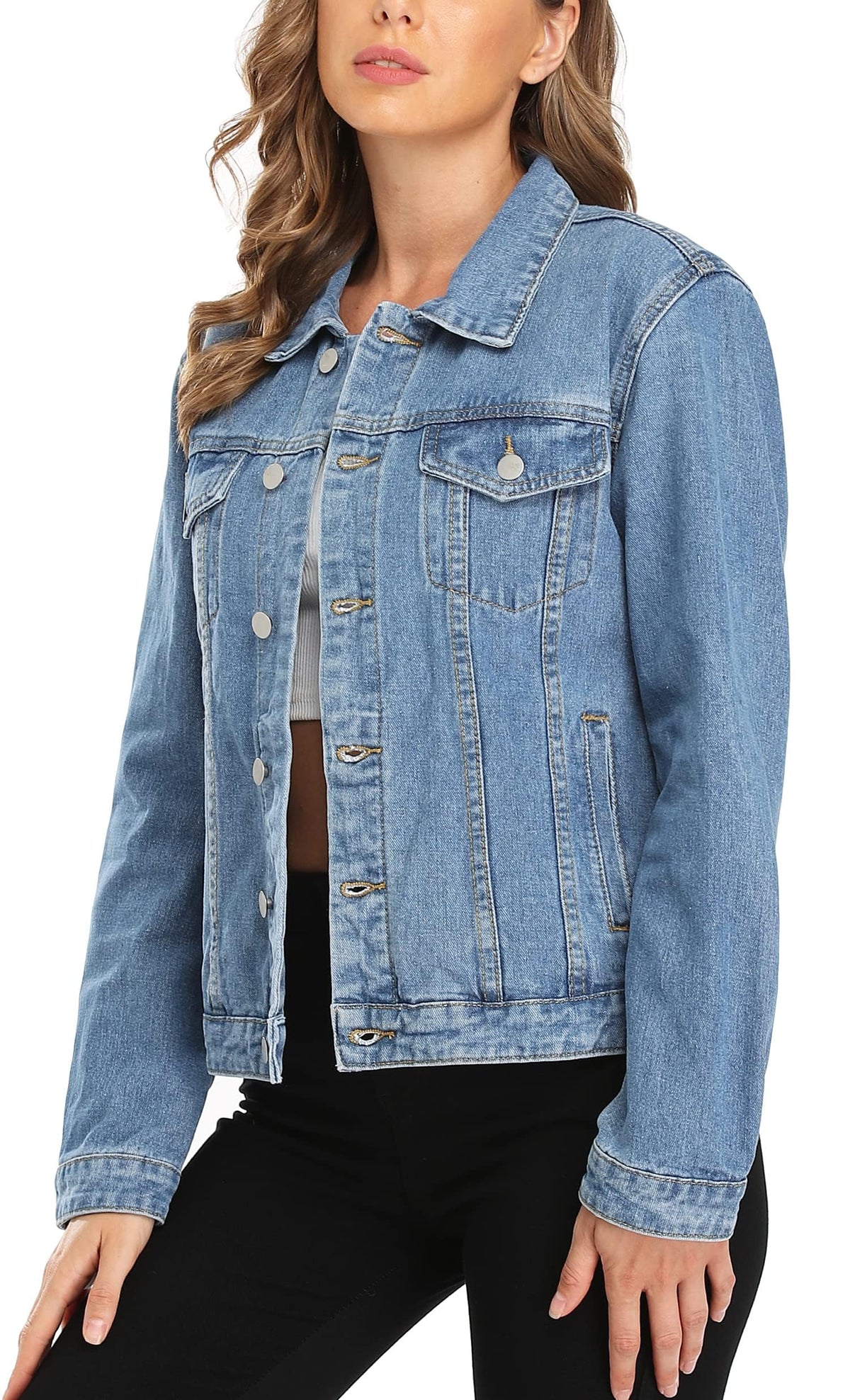 Miss Moly Women's Denim Jacket Classic Button Up Jean Mid Blue XL - 1